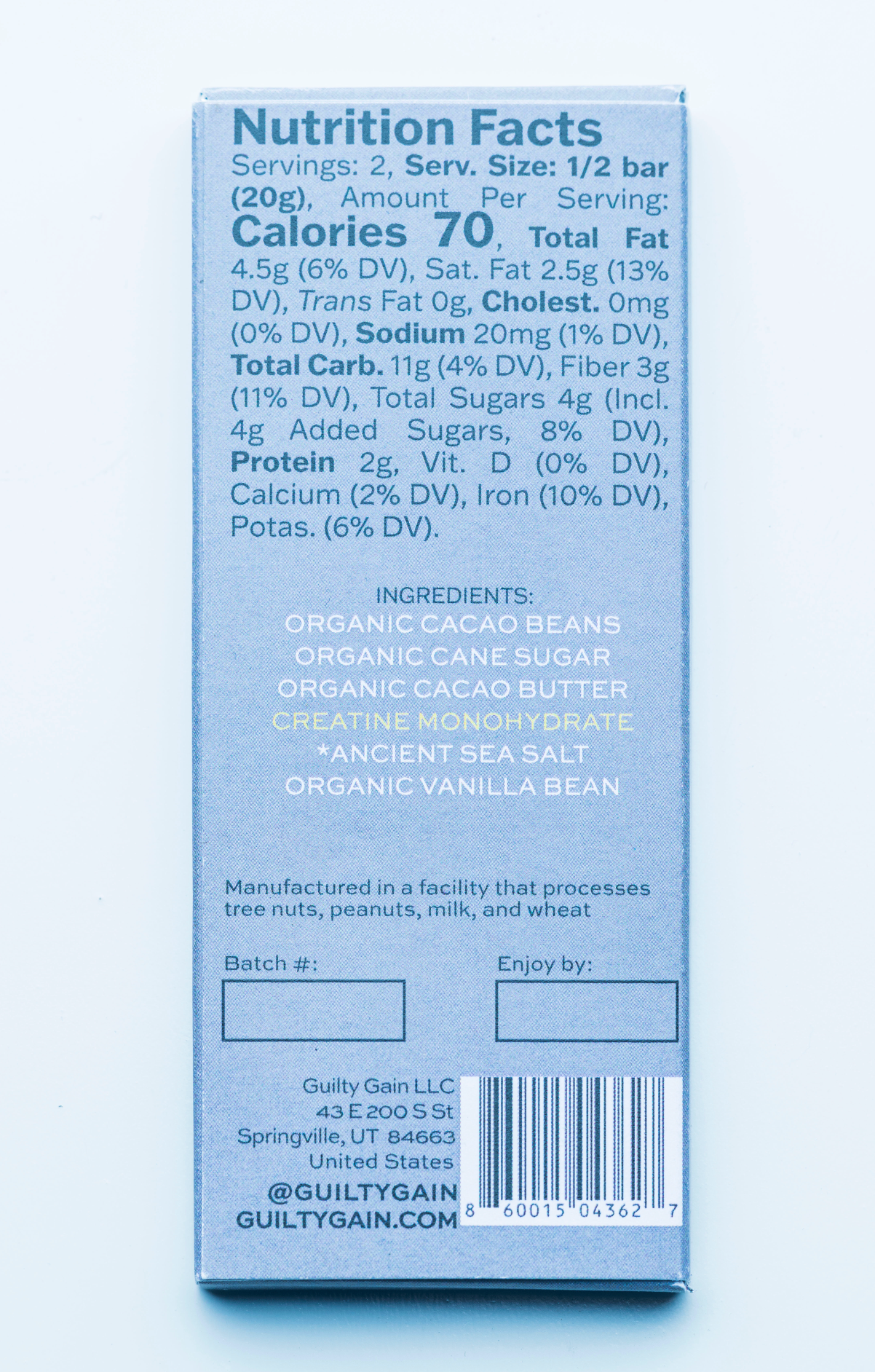 72% Dark Chocolate  (Lightly Salted) 3g Creatine